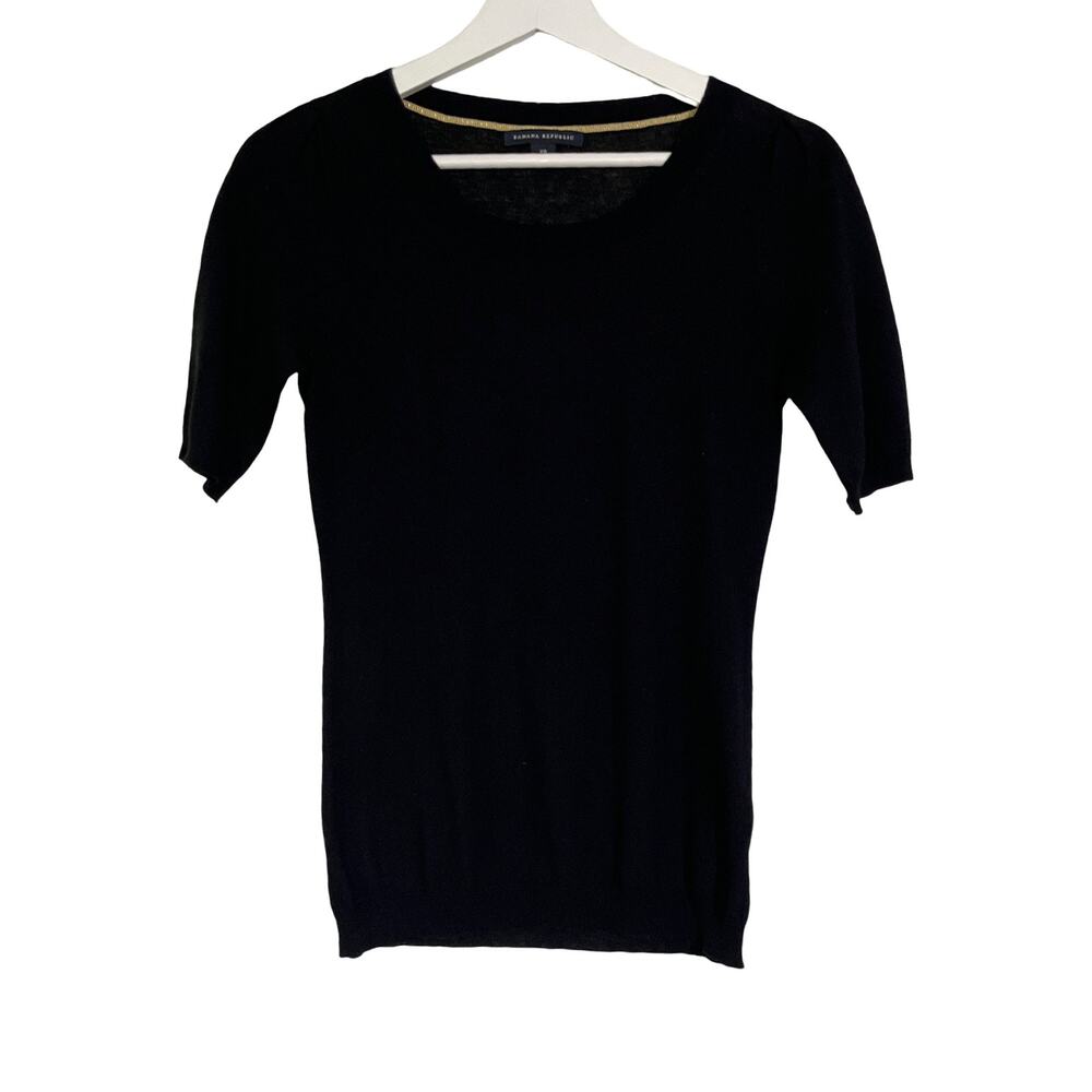 Banana Republic Silk Blend Knit Top XS Black Elbow Sleeve Lightweight Sweater